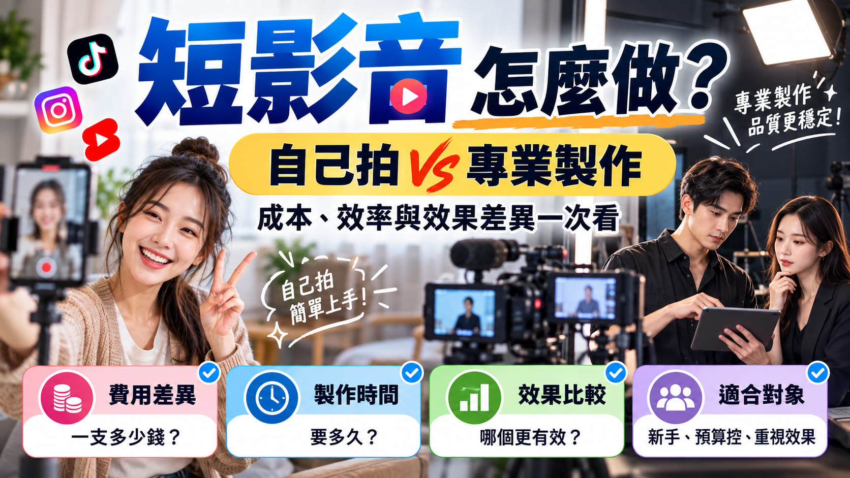 短影音怎麼做?自己拍 vs 專業製作,成本、效率與效果差異一次看